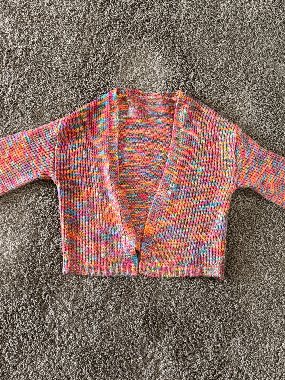 SHEIN Multicolor Cropped Knit Cardigan - Pink Orange Blue Blend